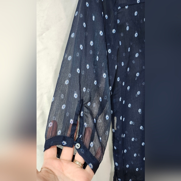 Abercrombie & Fitch Womens Floral AOP Top Size XS Navy Sheer Boho Peasant - Picture 5 of 7